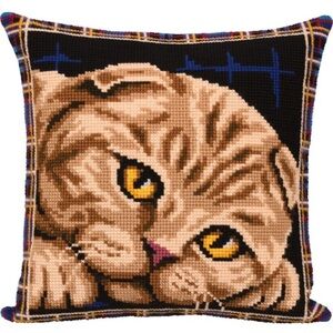 PANNA Scottish Fold Cat Cross Stitch Kit DIY‎ Embroidery Cushion Front 15.8x15.8